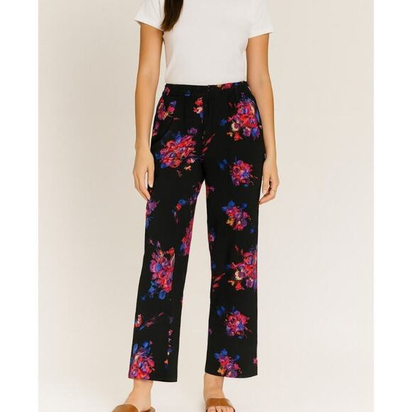 Cold Water wide leg pants floral black elastic waist pull on trousers SZ XL (16) - Picture 1 of 9